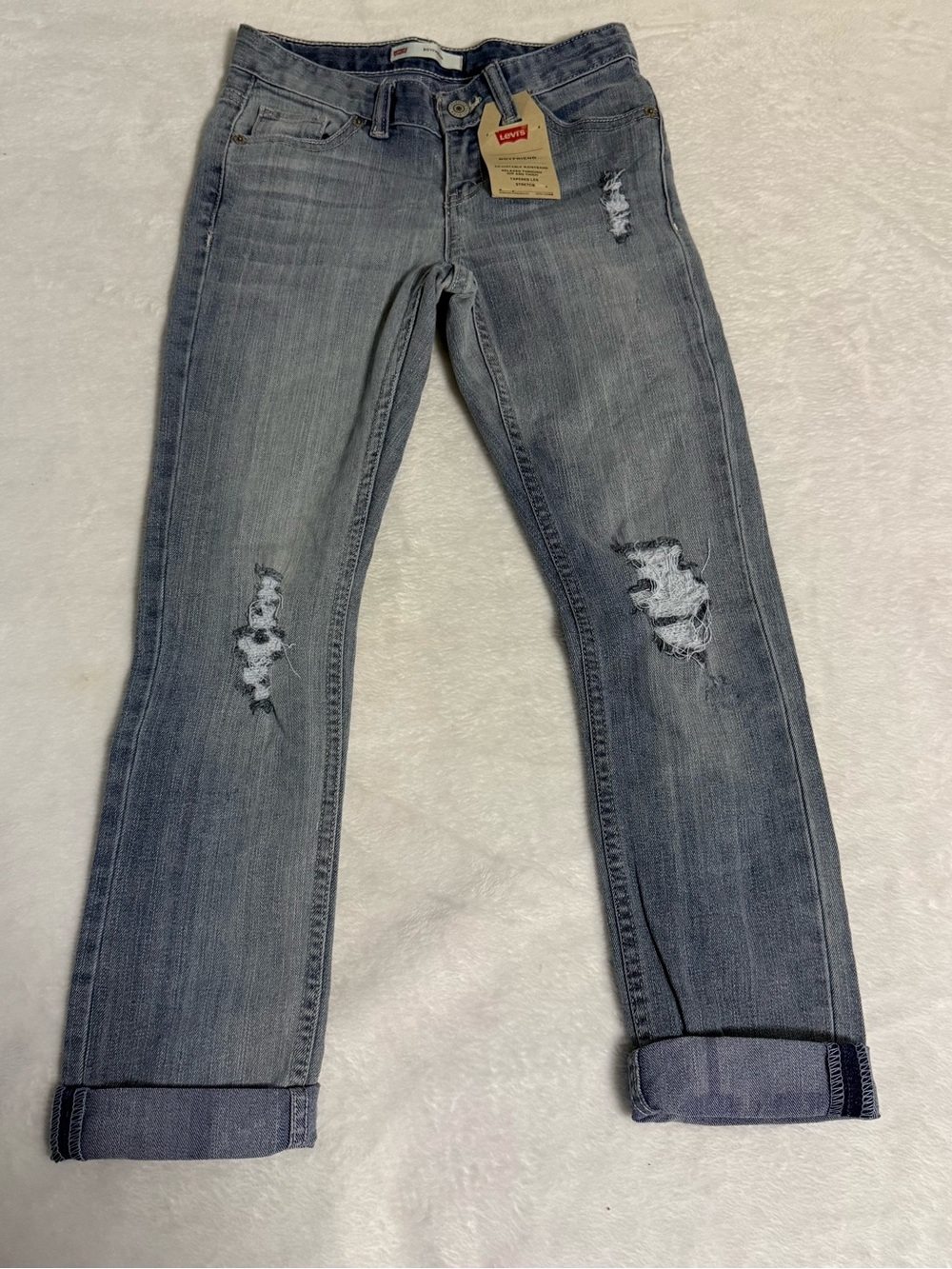 Levi’s Girls Size 8 Reg Boyfriend Jeans Distressed Cuffed Light Wash NWT